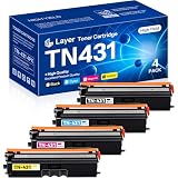 Layer TN-431 TN431 4-Color Toner Cartridge Set Compatible TN431BK TN431C TN431M TN431Y Toner Replacement for Brother TN431 MFC-L8900CDW HL-L8360CDW HL-L8260CDW HL-L8360CDWT Printer 4 Pack