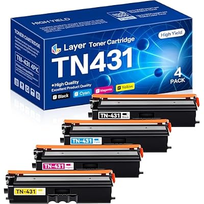 Layer TN-431 TN431 4-Color Toner Cartridge Set Compatible TN431BK TN431C TN431M TN431Y Toner Replacement for Brother TN431 MFC-L8900CDW HL-L8360CDW HL-L8260CDW HL-L8360CDWT Printer 4 Pack