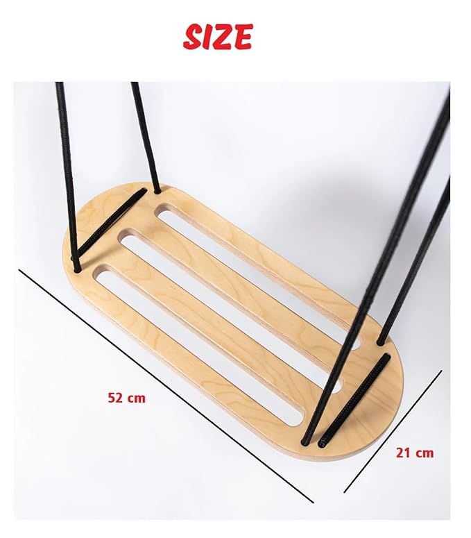 ANAIZA Wooden Hanging Swing for Kids – Adjustable Rope, Smooth Rounded Edges, Polished Hardwood Finish – Safe & Sturdy Outdoor & Indoor Swing Seat for Home, Balcony, Garden & Play Areas (White Rope) 2