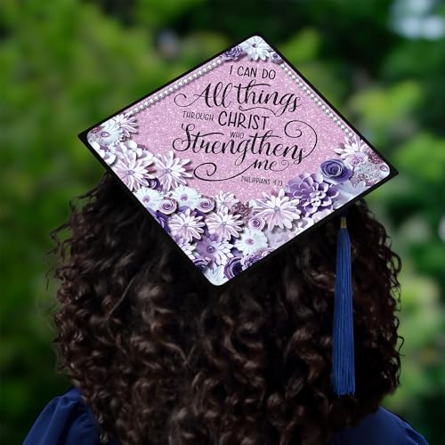 Tassel Toppers All Things Through Christ - Philippians 4:13 Grad Cap Topper Design Blue