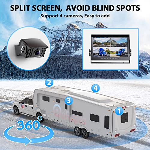 Image of eRapta HD 1080p Backup Camera System Kit,10-inch Reversing Monitor with Quad Split Recording IP69 Waterproof, Rear View Side View Cameras, Backup Camera for RV Truck /Trailer /Tractor /Box /Camper AYX104