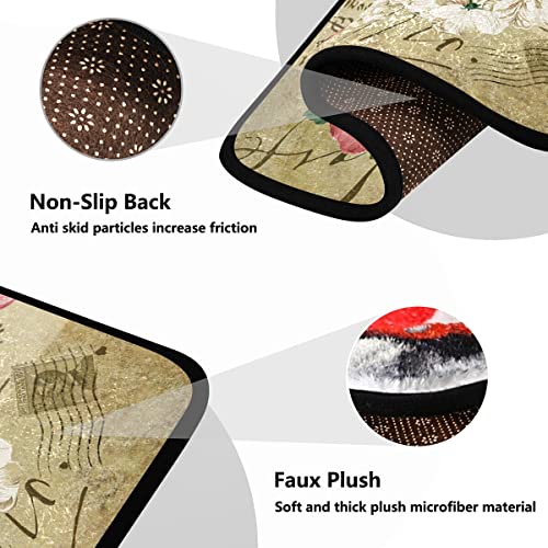 Orezi Vintage Shabby Chic Pink Rose Floral Bathroom Rug Set 2 Piece Non-Slip Bath Runner U-Shaped Contour Toilet Mat Bath Rug Water Absorbent,Machine Washable #TOP3