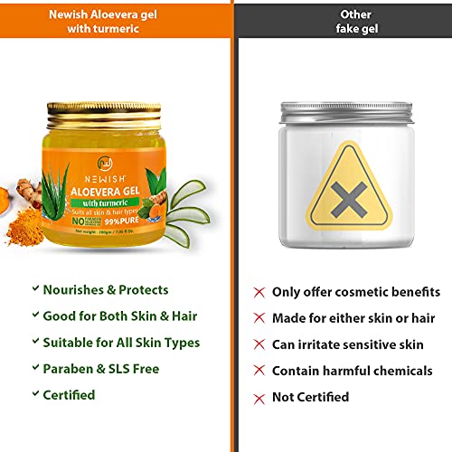 Newish Daily Use Organic Aloe Vera Gel For Face Moisturizer & Dry Skin, Hair, Acne-Prone, Sensitive Skin, Dark Spots, 100 Percent Pure Aloe Vera Gel For Sunburn Relief With Turmeric - 6.76 Fl Oz #TOP6