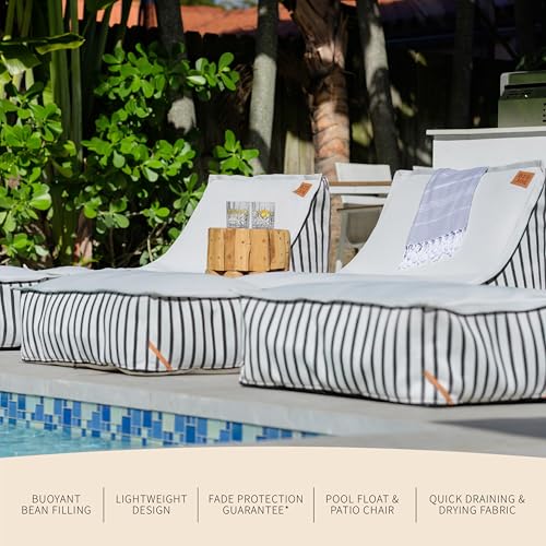 Big Joe Lux Sealander Pool Float and Patio Chair, Black and White Cape Stripe, Premier Mesh, Durable UV Protected Polyester Blend, No Inflation Needed