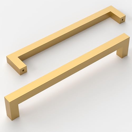 Amerdeco 10 Pack Brushed Gold Cabinet Pulls 8.8 Inch(224mm) Hole Centers Kitchen
