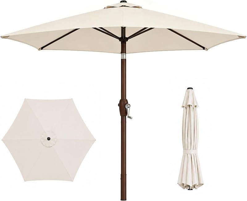 7.5ft Patio Umbrella, Outdoor Table Market Umbrella with Smooth Crank Lift, 6 Windproof Fiberglass Ribs, UPF50+ UV Protection for Deck, Pool, Garden and Backyard