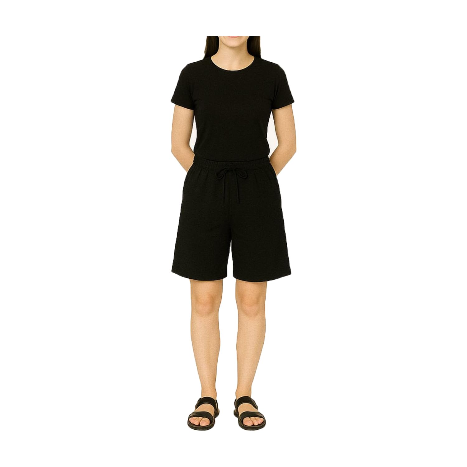 Womens Plain Shorts Knee Length Black Single Pack