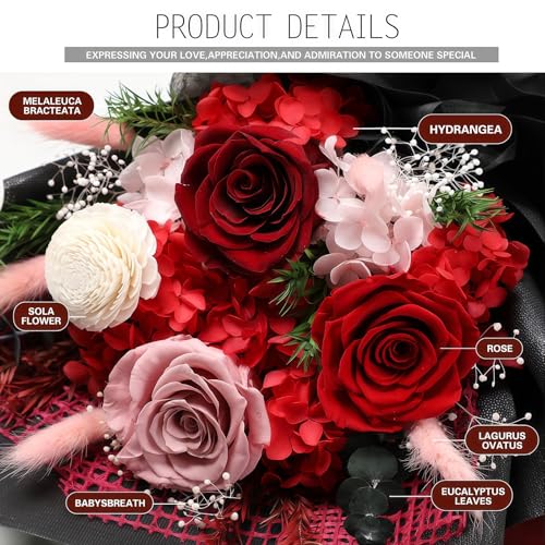 Preserved Flowers for Delivery, Red Flower Bouquets with Necklace, Forever Real Roses Anniversary Birthday Gifts for Women Mom Wife Girlfriend, Fresh Flowers for Valentines Day Christmas - Image 5