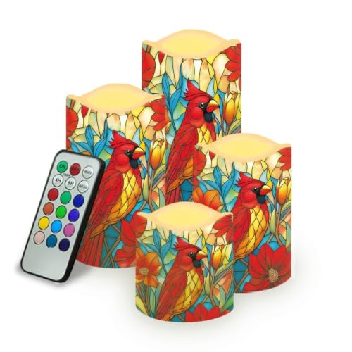 Image of Christmas Flameless Battery Operated Lamp with Remote Control | LED Flickering, Battery Operated, Color Changing Electric Pillar Candles for Living Room, Xmas Decoration, 4 Pack