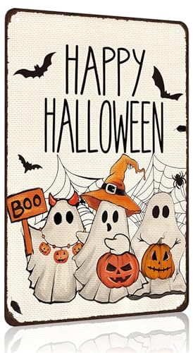 Funnysign Vintage Halloween Decor Ghosts Boo Happy Halloween Funny Tin...