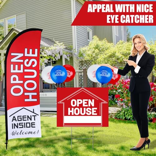 Buryeah Open House Signs Set (36 Pcs Total), 1 Open House Flag with Pole Kit for Yard, 5 Double Sided Real Estate Business Agent Directional Arrows Signs with Metal Stakes and 30 Balloons(Red) by Buryeah - Image 5