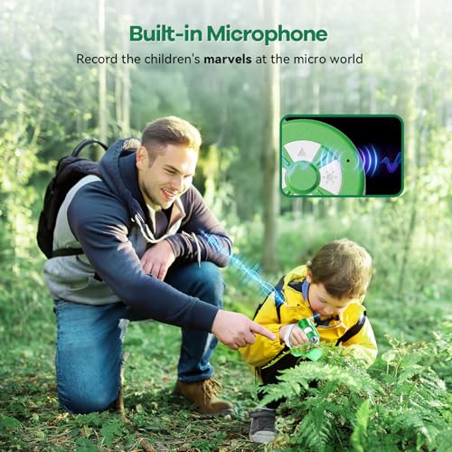 Image of Hideal HP20 IPS Microscope for Kids: [3-in-1] [Easy and Fun] 2 inch Portable Handheld Microscope Miniscope, Pocket Mini Scope Educational Science Kit, Christmas Birthday Gifts for Kids, 32GB, Green
