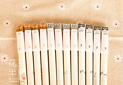 Cute Kitty Pens Pack of 12 Black Gel Ink Creative 0.5mm Ball Point Pens for Notes/Journal/Dairy
