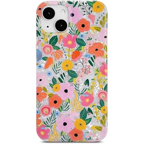 J.west Compatible with iPhone 15 Case, Phone Case iPhone 15, Soft Sparkly Cute Floral Print Pearly Thinfoil Garden Flowers Design Women Girl Protective Case Cover for iPhone 15 6.1" Garden Rose Cover