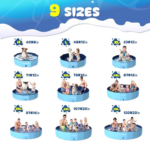 Image of COMMOUDS Foldable Dog Pool, Collapsible Hard Plastic Dog Kiddie Swimming Pool, Portable Pet Bath Tub Wading Pools for Kids and Puppy Small Medium Large Dogs(79inch.D x 16inch.H)