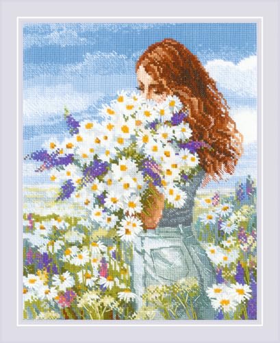 Image of RIOLIS - Chamomile Happiness 2253, Floral Cross Stitch Kits 9 inchx11, Cross Stitch Kits for Beginners & Advanced, Crossstitching Kits Adult, Counted Stitching Kits, Embroidery Kit
