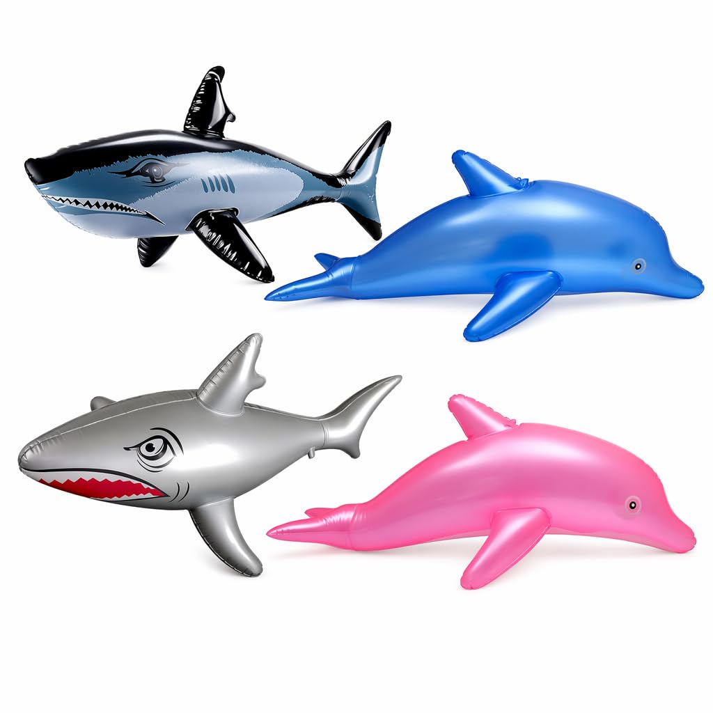 4pcs Inflatable Shark, Pool Inflatables For Aquatic Recreation, Swimming Pool Accessories Set, Large Shark Designs For Water Activities,Reusable Pool Accessories For Social Gatherings