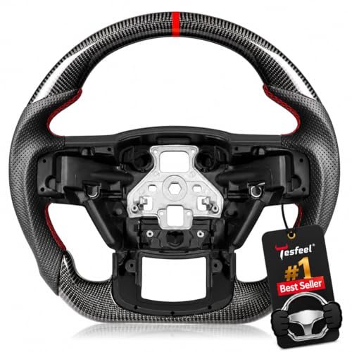 Carbon Fiber Steering Wheel for Ford F-150 20152020, D-Shaped Flat-Bottom, Perforated Nappa Leather Grip, Hand-Stitched, for F-150 Without Paddle Shifters Models