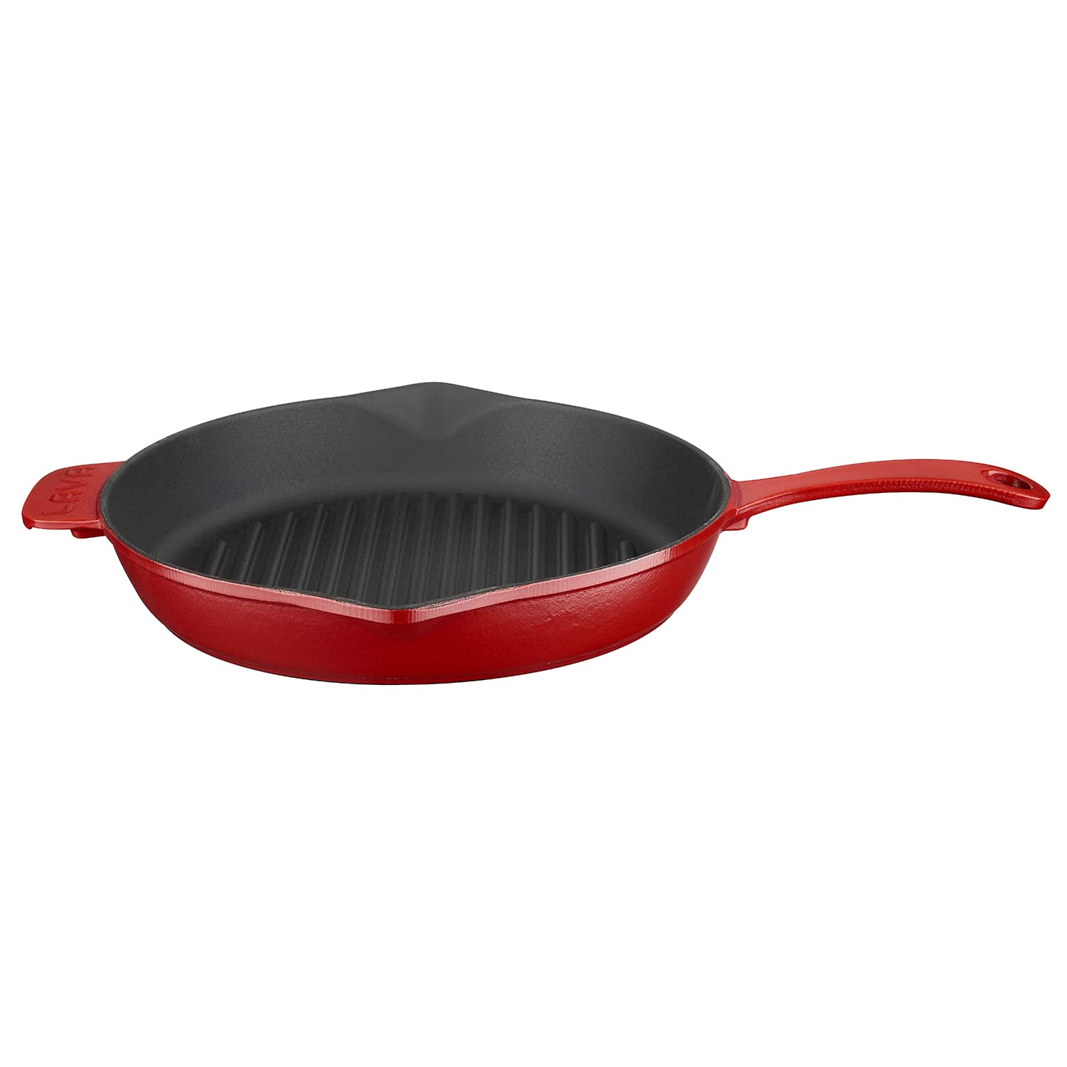 Lava Metal Spring Serisi - Döküm Izgara Tavası, Yuvarlak, 28 cm, Mat Emaye, Parlak Siyah Taban, Kırmızı
