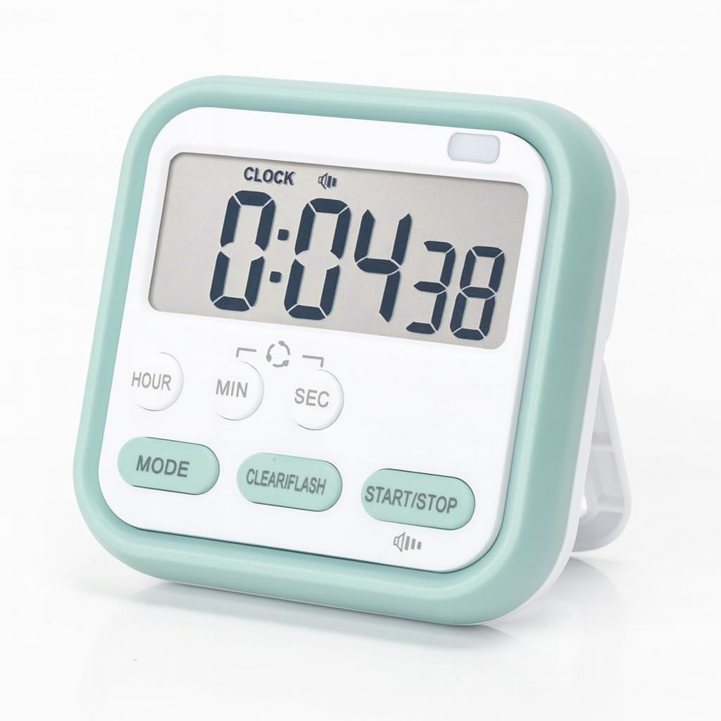 Digital Magnetic Timer Clock with Large LCD Display, Loud Alarm, Countdown Flashing Light, Stopwatch, 24-Hour Display, Retractable Stand, Hanging Hole, for Students, Cooking (Green)