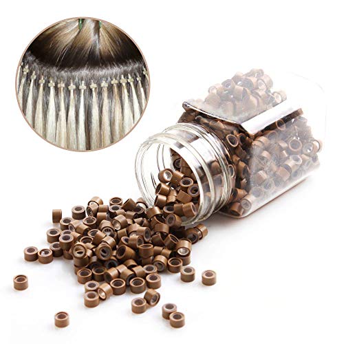 Buqikma 1000pcs Silicone Micro Link Rings 5mm Lined Beads for Hair Extensions Tool for Women (Dark Blonde)