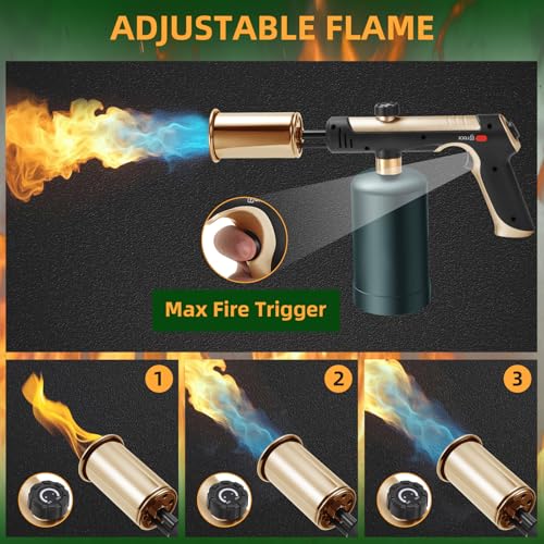 Image of Powerful Propane Torch with One-Touch Max Fire, Adjustable Kitchen Torch with Safety Lock, Flamethrower, Blow Torch Gun for Grill, BBQ, Sous Vide, Campfire Starter (Tank Not Included)