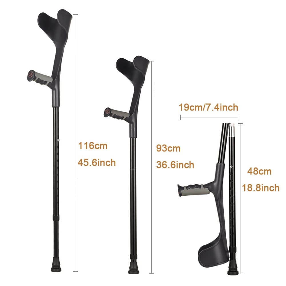 Muletas de Antebrazo Plegables para Adultos, Bastones Ligeros y Ajustables, Diseño Ergonómico con Tapa de Pie Antideslizante, Adecuadas para Una Altura de 140~185cm (Size : 1 Count)