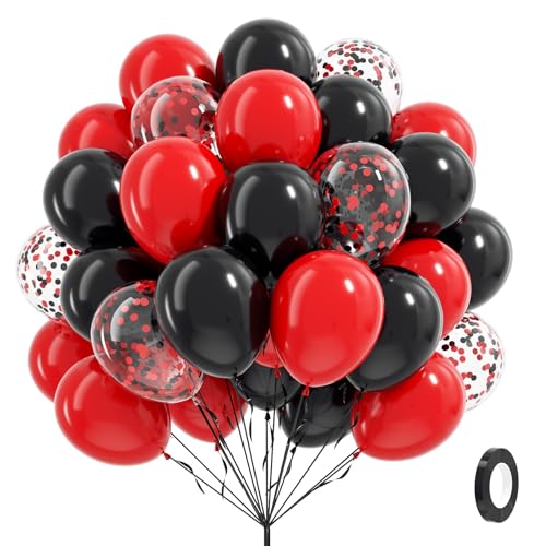 Red and Black Balloons 60pcs 12inch Black Red Confetti Balloons for Graduation Wedding New Year Eve Birthday Party Decorations
