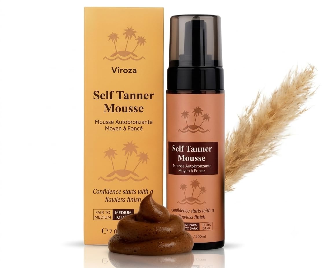Self Tanner Tanning Mousse - Natural & Organic Ingredients, Self Tanner Mousse and Mitt, Tan Kit, Fake Tan Tanning Foam, Fair to Medium, Sunless Tanners