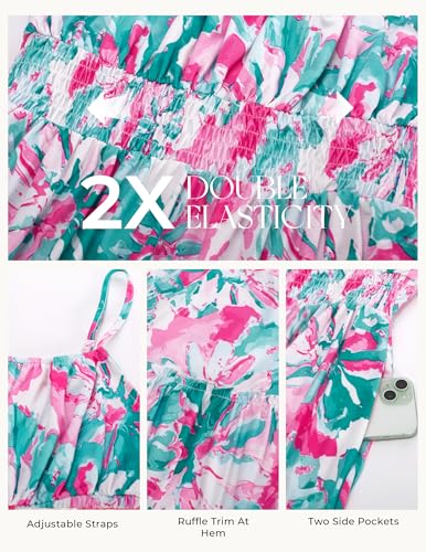 Image of GRACE KARIN Summer Dresses for Women 2026 Vacation,Smocked Floral Maxi Dress,Boho Beach Sundress with Pocket Fashion Clothing