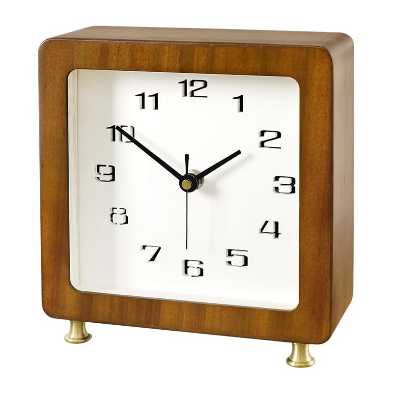 Reloj de madera de escritorio cuadrado con números arábigos y segundero silencioso 3