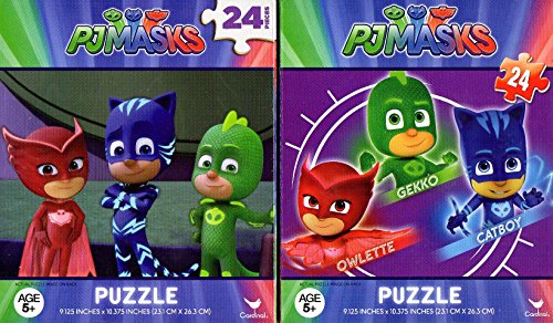 Bundle Set of 2 PJ MASKS Jigsaw Puzzles Featuring Catboy, Gekko, Owlette (24 Pieces each) Frog Box - Entertainment One - Disney for Children Ages 5 Plus (OOP - Discontinued)