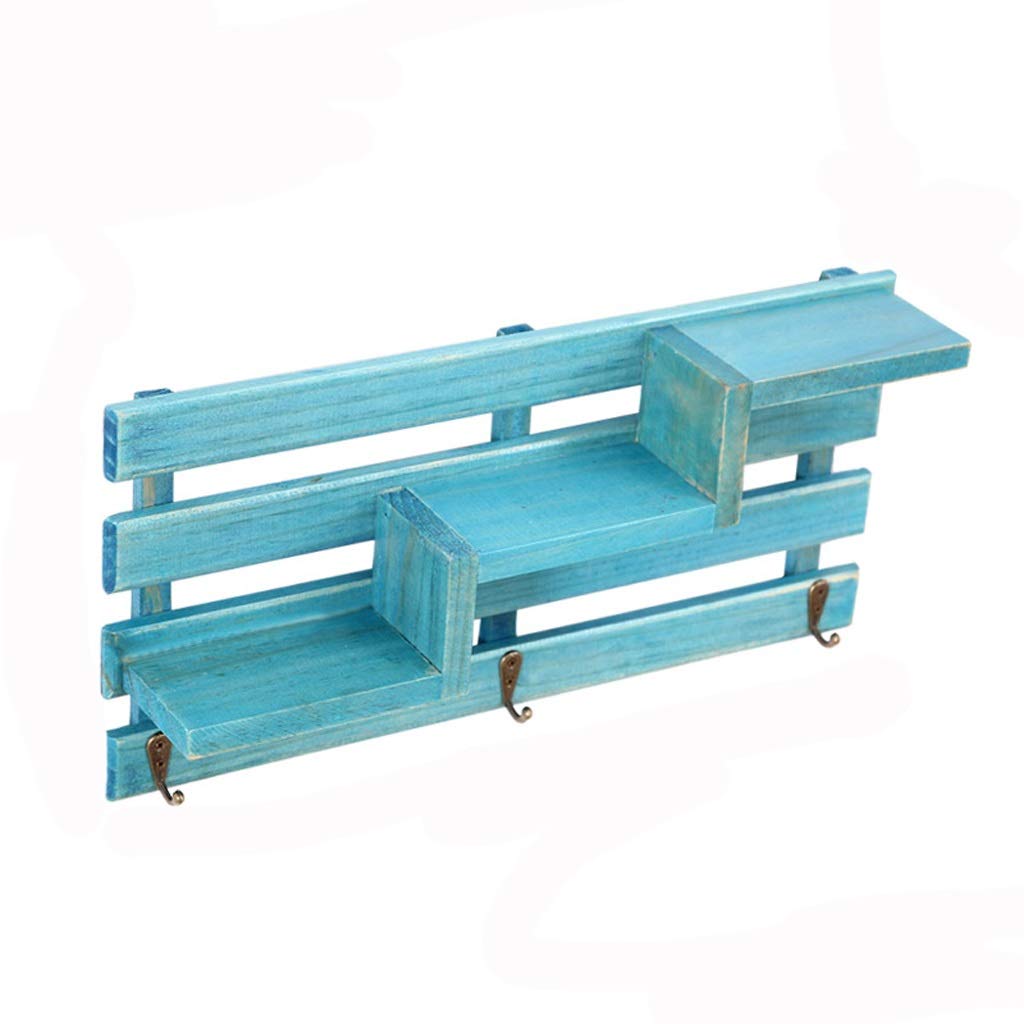 Étagère murale rétro bois bleu vide-poches pour l'entrée et la cuisine