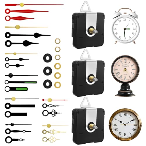 3PCS Clock Mechanism Replacement Kit, Quartz Clock Movement with 8 Pairs Clock Hands, Battery Operated Clock Motor Mechanism for DIY Repair Parts (Total Shaft Length 16/20/23mm)
