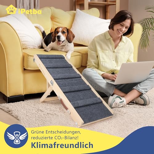 iPetba Hunderampe für Bett & Sofa – Gelenkschonend, Anti-Rutsch, Klappbar, Verstellbar, Tragbar, Für Hunde bis 16 kg