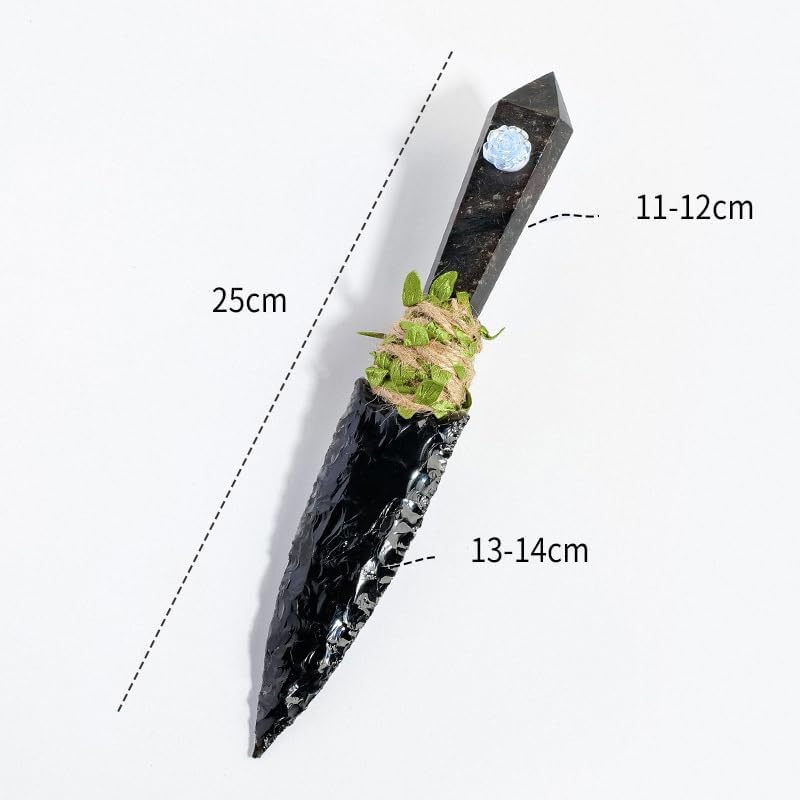 Lumisoul Obsidian Blade-Inspired Desk Ornament with Hand-Carved Details, Polished Edges and Decorative Stand, Approximately 25cm Length and 140–170g Weight (Black Flash Stone)