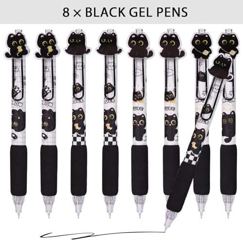 Set de 8 bolígrafos de gel negro con diseño de gato miniatura 2