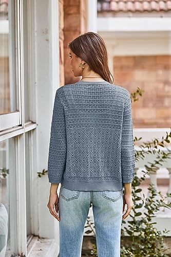 GRACE KARIN 2025 Women's 3/4 Sleeve Crochet Knit Button Down Cardigan Cropped Shrug Bolero Lightweight Sweaters Tops3