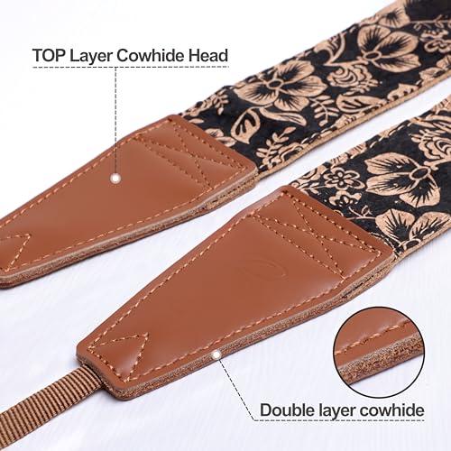 Padwa Lifestyle Cork Camera Strap - 2" Top Layer Cowhide Head Camera Straps for Photographers,Natural Log Crackle Art Print Style,Soft Chamois Velvet Padded Strap Quick Release fits All Cameras - Thumbnail 2