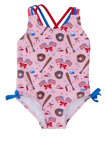 Image of RuffleButts Girls UPF50+ Sun Protection Tie Shoulder /Cross Back One Piece Swimsuit