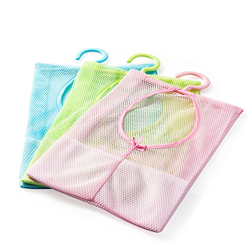 Yueton 3pcs Colorful Hanging Mesh Bag Set - Shower Storage Organizer with Clothes Clip Collection