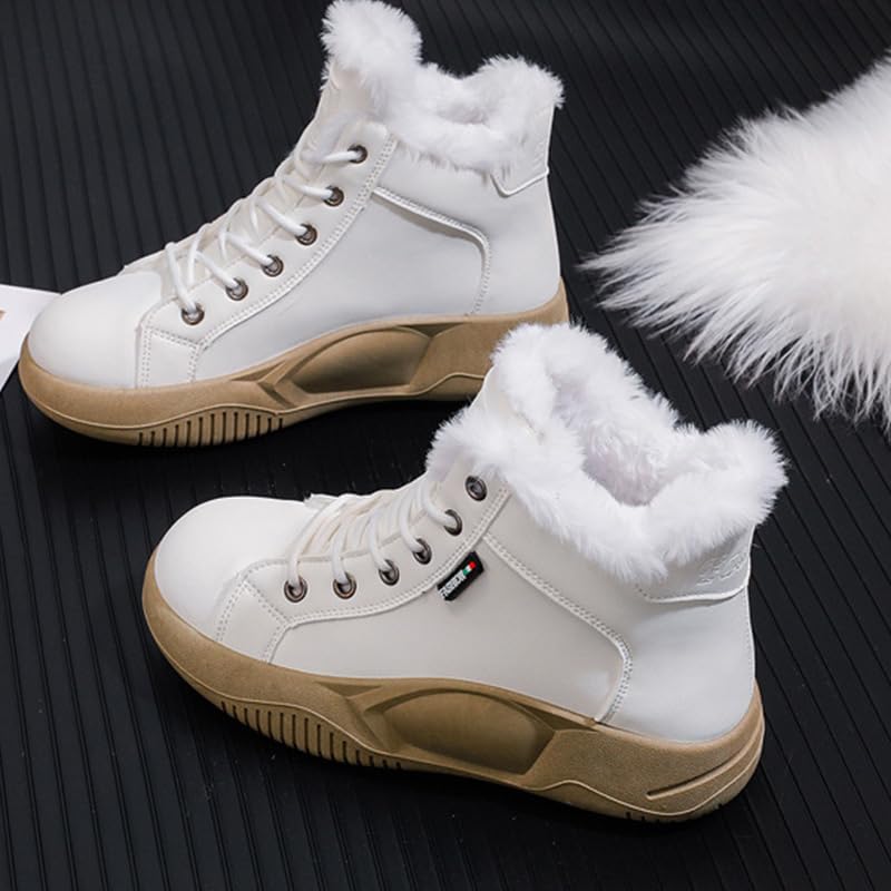 RiceelSor Women's High Top Platform Lace Up Boots Round Toe Soft Comfortable Thermal Fur Lining Non-slip Fashion Sneakers Ankle Boots2