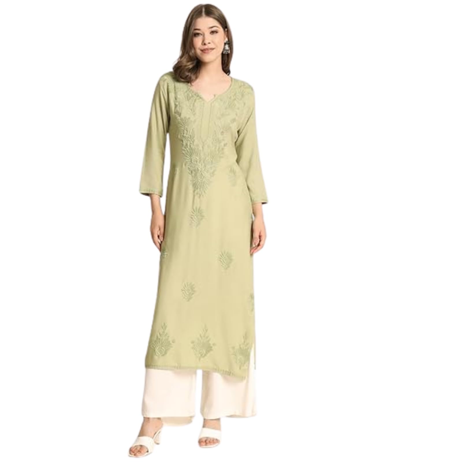 vairagee Women's Rayon Straight Cut Round Neck Kurta with Beautiful Lucknowi Chickenkari Work, Stylish Kurti for Women, Daily Use Office and College Wear Kurti (1593)-picture-33