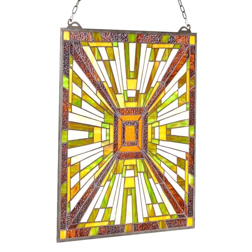 VEVOR Buntglasfensterpaneel (501 x 527 mm) hängendes Buntglas mit Kette, Buntglas im Tiffany-Stil zum Aufhängen, traditionelles rechteckiges Vintage-Kunsthandwerk Fensterdekor für Küche & Kirchen