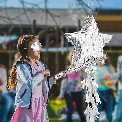 image for Sratte Star Piñata with Tassel Mini Silver Piñata Festive Star Piña