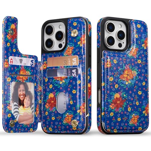 ZCDAYE Wallet Case with Card Holder for iPhone 14 Pro Max, Blue Blossom - image 1