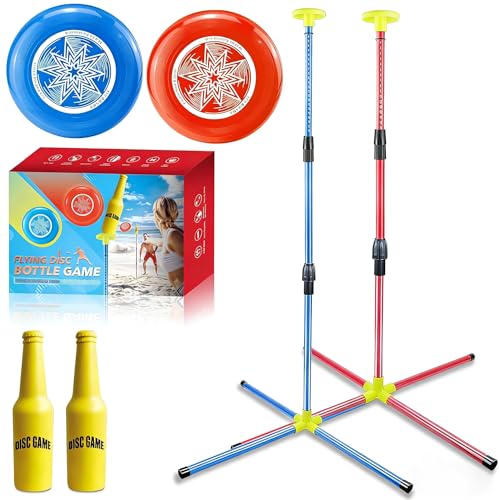 Eastgoing Outdoor Flying Disc Game Set, Bottle Game with Height Adjustment Button und Score Tracker, Outdoor Polish Horseshoes Game Set for Lawn, Backyard, Park, Camping，Beach Game
