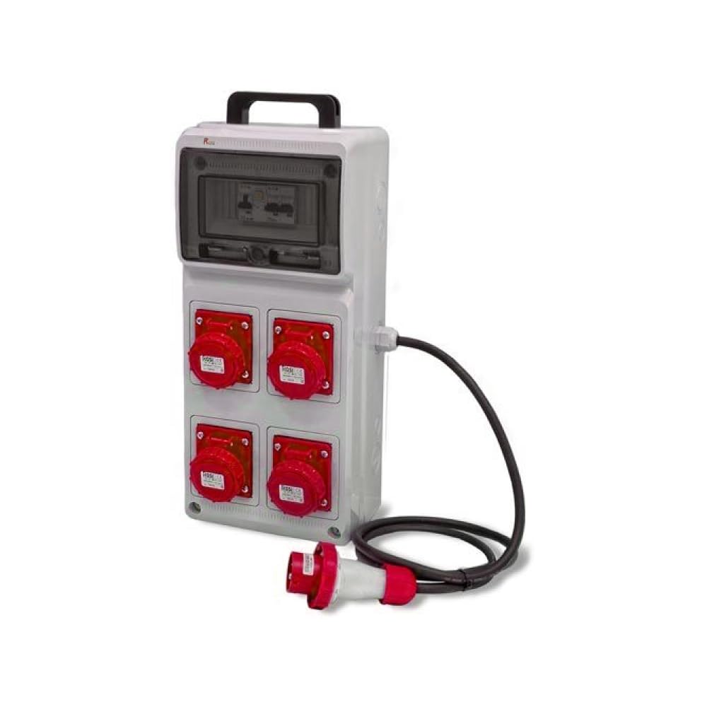 Quadro ASC portatile, 9KW 400V, IP65, 4 prese 3P+T 16A, spina 3P+T 16A, con magnetotermico differenziale e pulsante di emergenza - Rosi 2245