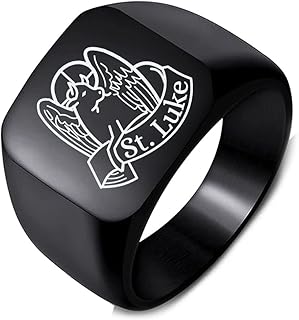 Jewelry Engraved Saints St Luke The Evangelist Symbol Catholic Church Winged Ox Signet Ring