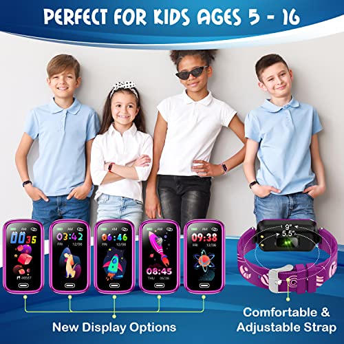 Image of Kids Fitness Tracker for Age 5-16,2022 Upgraded Tracker Kids Watch,Waterproof Watch for Kids with Pedometer,Sleep Monitor & Calorie Counter,Fitness Watch for Kids Girls Boys Teen (Purple)